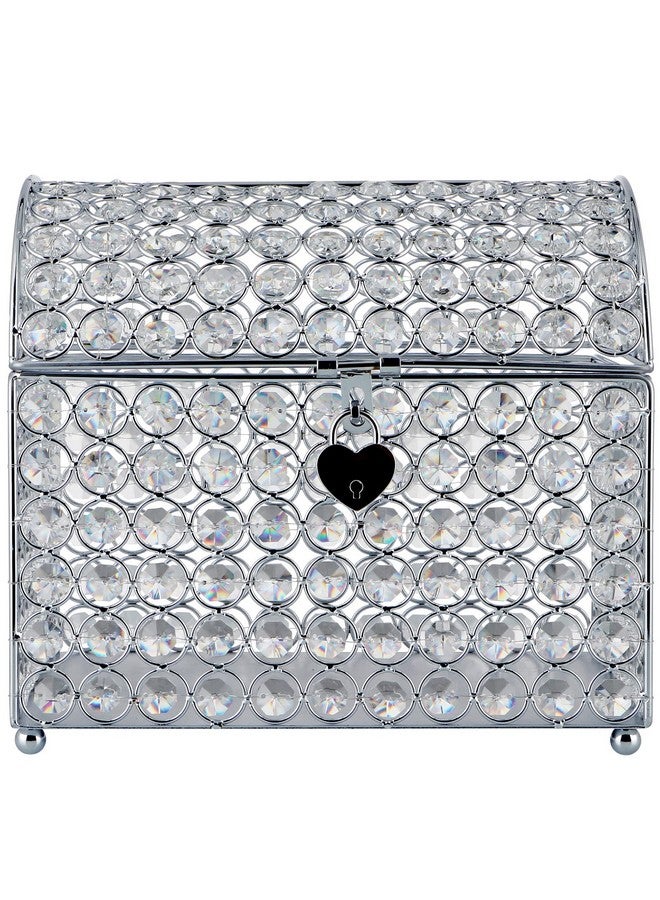 MDLUU MDLUU Wedding Card Holder Box, Treasure Chest Wedding Money Box with Heart Shaped Lock, Crystal Bead Card Receiving Box for Wedding, Birthday, Graduation (Silver) - Image 2