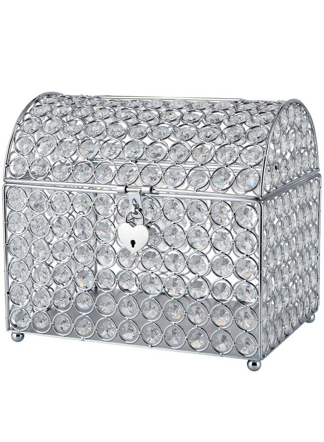 MDLUU MDLUU Wedding Card Holder Box, Treasure Chest Wedding Money Box with Heart Shaped Lock, Crystal Bead Card Receiving Box for Wedding, Birthday, Graduation (Silver) - Image 1