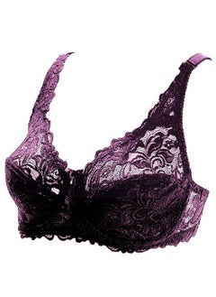 Loquat Solid Color Ultra Thin Large Size Lace Bra Women's Underwear Dark Purple 