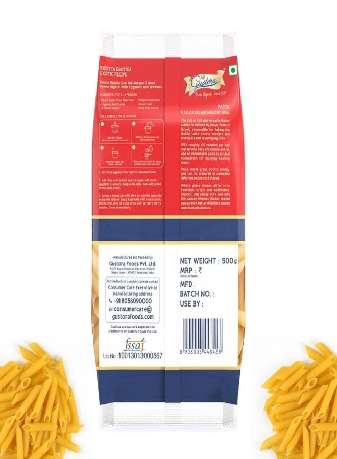 GUSTORA Combo Pack of Penne Rigate Pasta & Macaronoi Pasta I Italian Pasta Combo I Durum Wheat Semolina I Rich in Protein & Fibre I Zero Cholesterol I Cooking Time 10 Min (500gX2) - Image 3