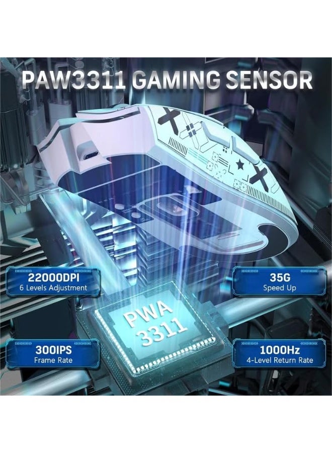 هجوم القرش ماوس ألعاب لاسلكي X11 ثلاثي الأوضاع مزود بقاعدة شحن مغناطيسية، ماوس خفيف الوزن مضاد للانزلاق، مستشعر PixArt PAW3311، دقة 22 ألف نقطة في البوصة، بلوتوث/2.4 جيجاهرتز/سلكي، لأجهزة الكمبيوتر الشخصية/ماك - Image 4