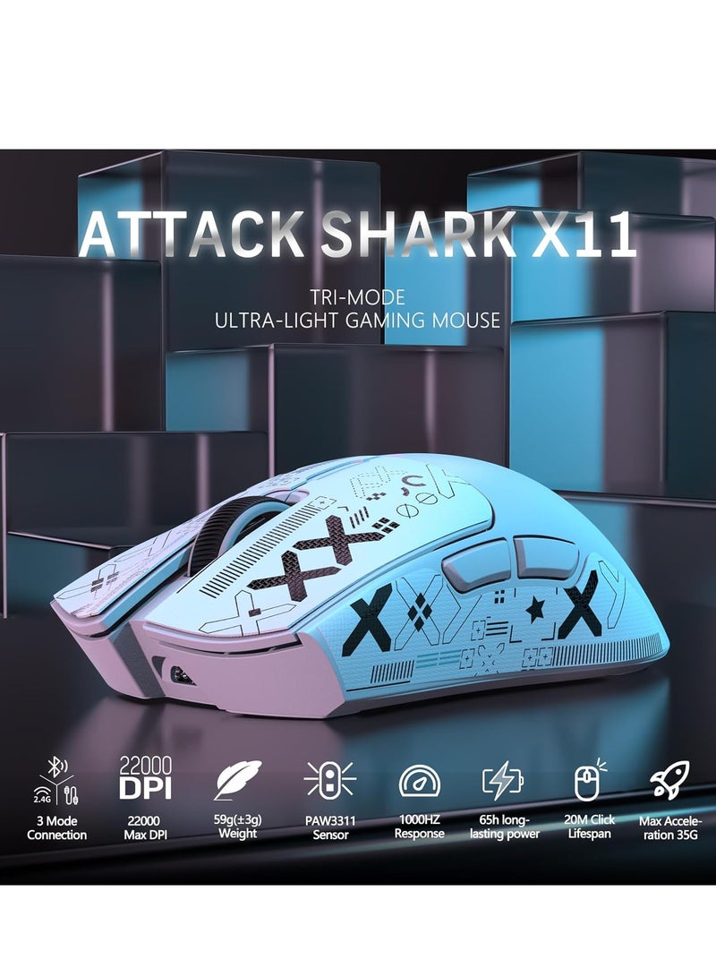هجوم القرش ماوس ألعاب لاسلكي X11 ثلاثي الأوضاع مزود بقاعدة شحن مغناطيسية، ماوس خفيف الوزن مضاد للانزلاق، مستشعر PixArt PAW3311، دقة 22 ألف نقطة في البوصة، بلوتوث/2.4 جيجاهرتز/سلكي، لأجهزة الكمبيوتر الشخصية/ماك - Image 2