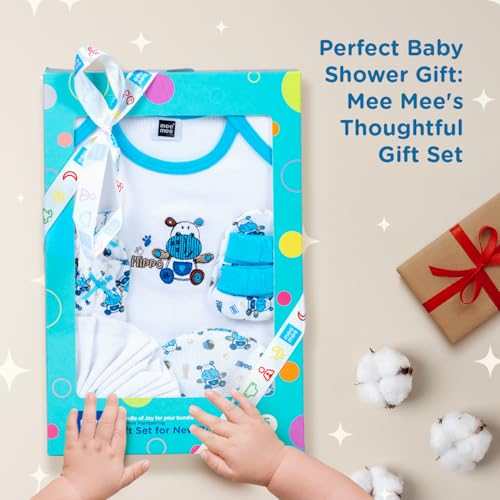 Mee Mee New Born Baby Gift Set | Soft Cotton Clothing Essentials for Infants/Baby Girls, Boys | Baby Shower Clothing Hamper (5 Pieces, Blue)| Ideal Gift for New Born Baby - Image 3