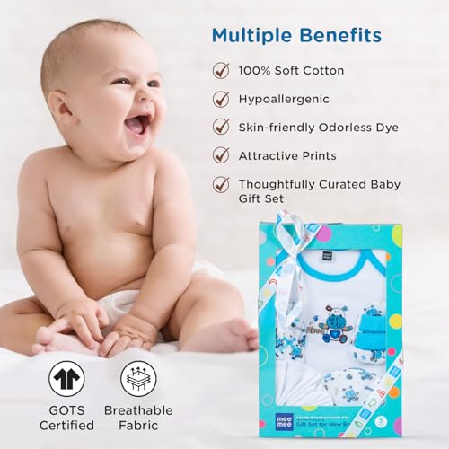 Mee Mee New Born Baby Gift Set | Soft Cotton Clothing Essentials for Infants/Baby Girls, Boys | Baby Shower Clothing Hamper (5 Pieces, Blue)| Ideal Gift for New Born Baby - Image 2