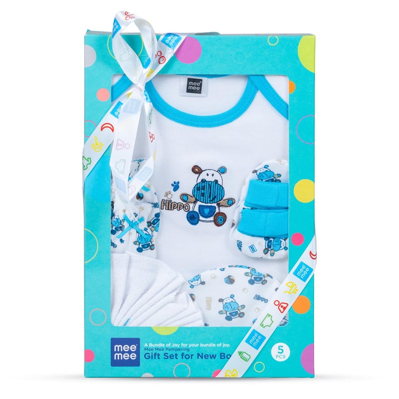 Mee Mee New Born Baby Gift Set | Soft Cotton Clothing Essentials for Infants/Baby Girls, Boys | Baby Shower Clothing Hamper (5 Pieces, Blue)| Ideal Gift for New Born Baby - Image 5