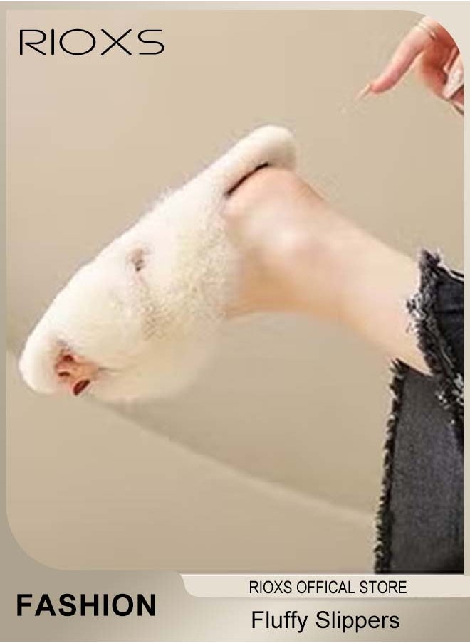 RIOXS Women's Fluffy Slippers, Cross Band Fluffy Slippers For Women, Soft Cozy Open-toe House Slippers, Furry Warm Comfy Slip-ons For Indoor Outdoor Wear, Stylish Anti-Slide Slippers, Convenient for You to Put on or off  - Image 5