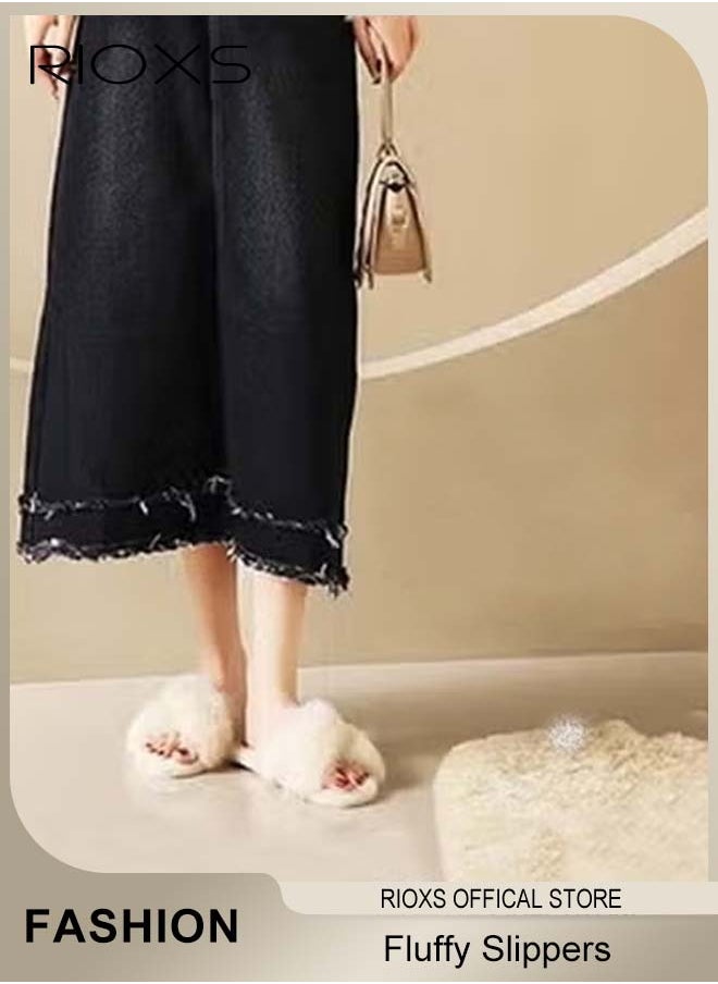 RIOXS Women's Fluffy Slippers, Cross Band Fluffy Slippers For Women, Soft Cozy Open-toe House Slippers, Furry Warm Comfy Slip-ons For Indoor Outdoor Wear, Stylish Anti-Slide Slippers, Convenient for You to Put on or off  - Image 4