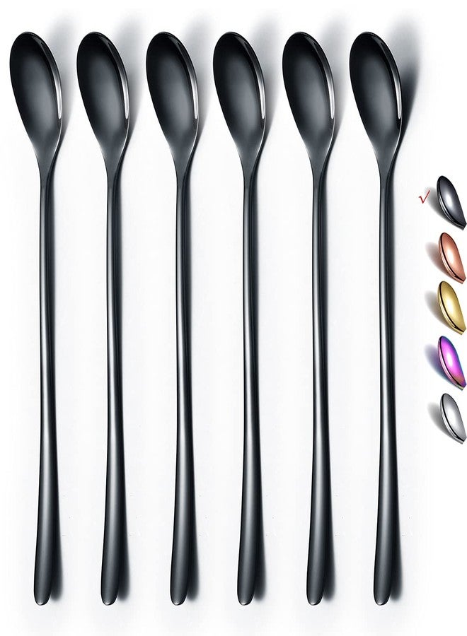 HOMQUEN Black Long Handle Spoon, Coffee Stirrers, Premium Stainless Steel Ice Tea Spoons, Ice Cream Spoon, Cocktail Stirring Spoons, Set of 6 (Black) - Image 1