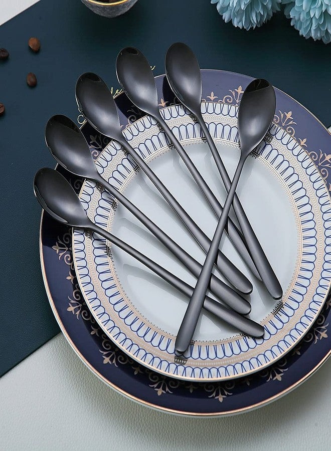HOMQUEN Black Long Handle Spoon, Coffee Stirrers, Premium Stainless Steel Ice Tea Spoons, Ice Cream Spoon, Cocktail Stirring Spoons, Set of 6 (Black) - Image 3