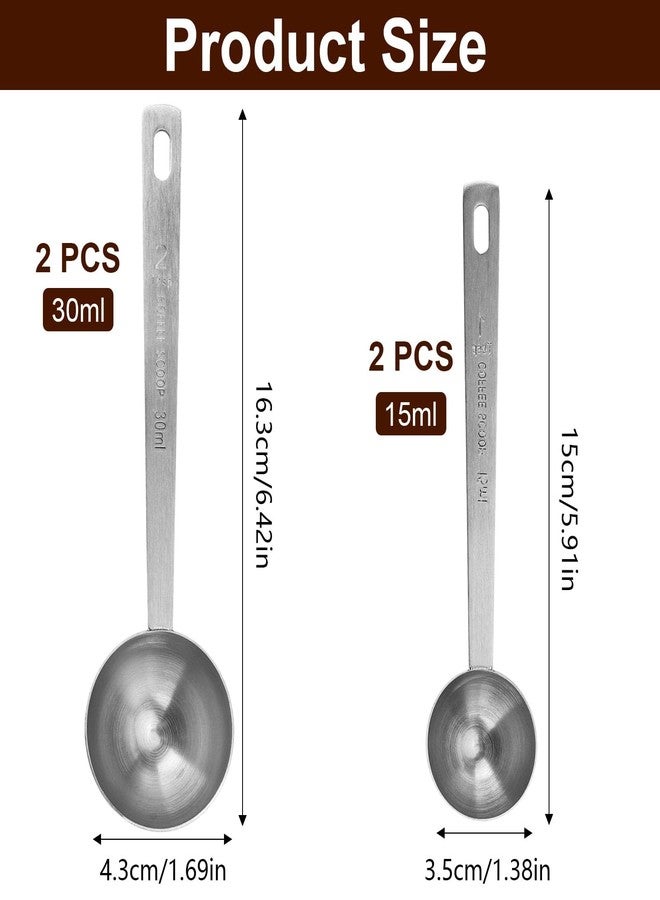 Tecbeauty 4Pcs Coffee Scoop - 2pcs 15ML and 2pcs 30ML Stainless Steel Tablespoon Measuring Spoon with Long Handle - Image 2