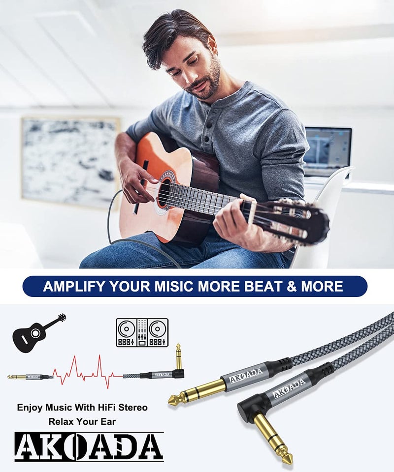 AkoaDa 1/4 Inch TRS Instrument Cable (10ft 2Pack), Right Angle 6.35mm Male Jack Stereo Audio Interconnect Cord,Compatible for Bass,Keyboard,Mixer,Amplifier,Amp,Electric Guitar,Speaker - Image 4