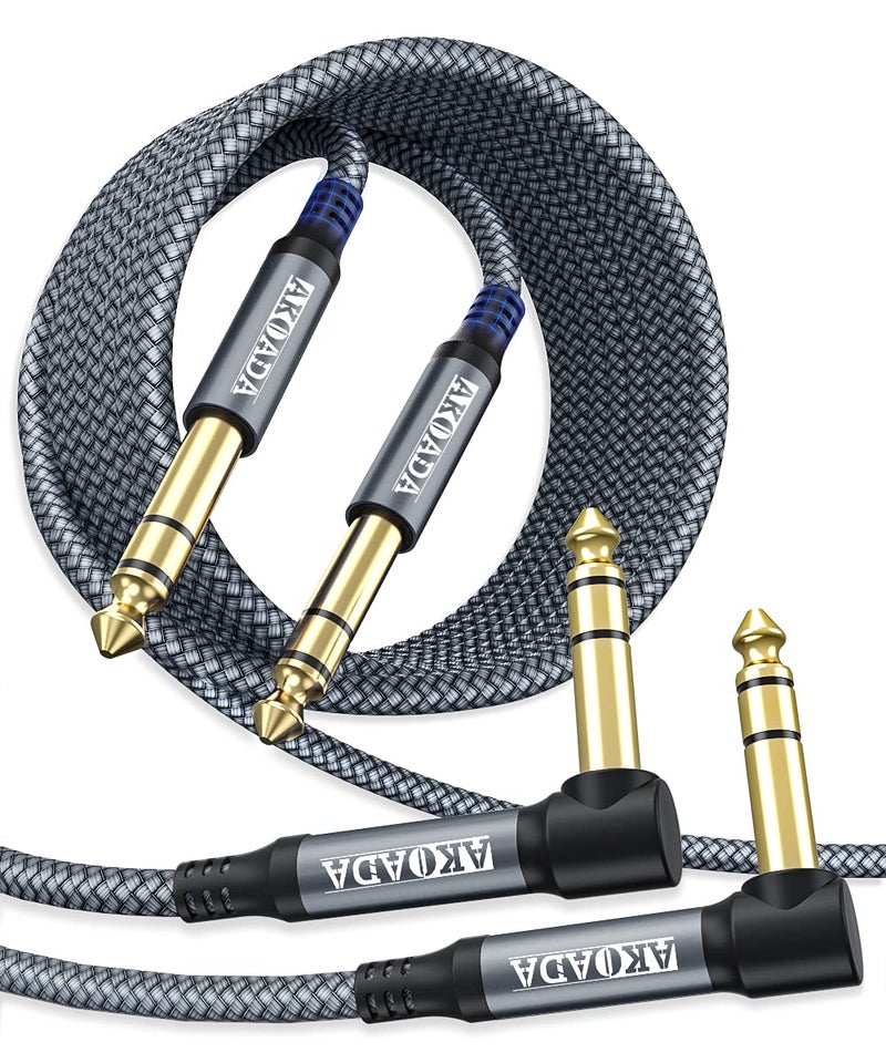 AkoaDa 1/4 Inch TRS Instrument Cable (10ft 2Pack), Right Angle 6.35mm Male Jack Stereo Audio Interconnect Cord,Compatible for Bass,Keyboard,Mixer,Amplifier,Amp,Electric Guitar,Speaker - Image 1