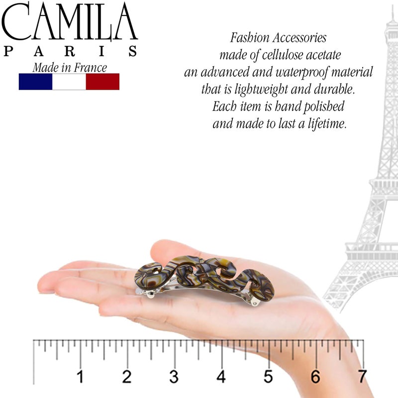 Camila Paris CP2485 French Hair Barrette Clip for Girls, Handmade, Onyx, Gold Metal Clasp Strong Hold Grip Hair Clips for Women, No Slip and Durable Styling Girls Hair Accessories, Made in France - Image 3