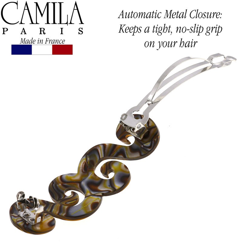 Camila Paris CP2485 French Hair Barrette Clip for Girls, Handmade, Onyx, Gold Metal Clasp Strong Hold Grip Hair Clips for Women, No Slip and Durable Styling Girls Hair Accessories, Made in France - Image 4
