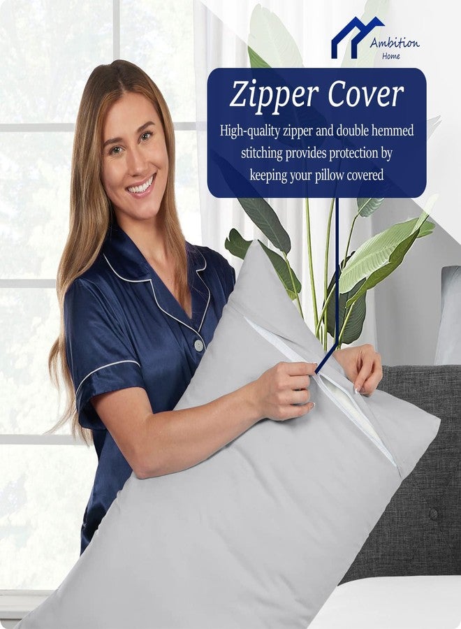 Ambition Home Body Pillow Cover 20x48 Body Pillow Case 100% Soft Egyptian Cotton 1Pc Body Pillow Cover Premium 500 Thread Count Body Pillowcase Zipper Closure - Silver Grey Solid, Body 20x48 Inch - Image 5