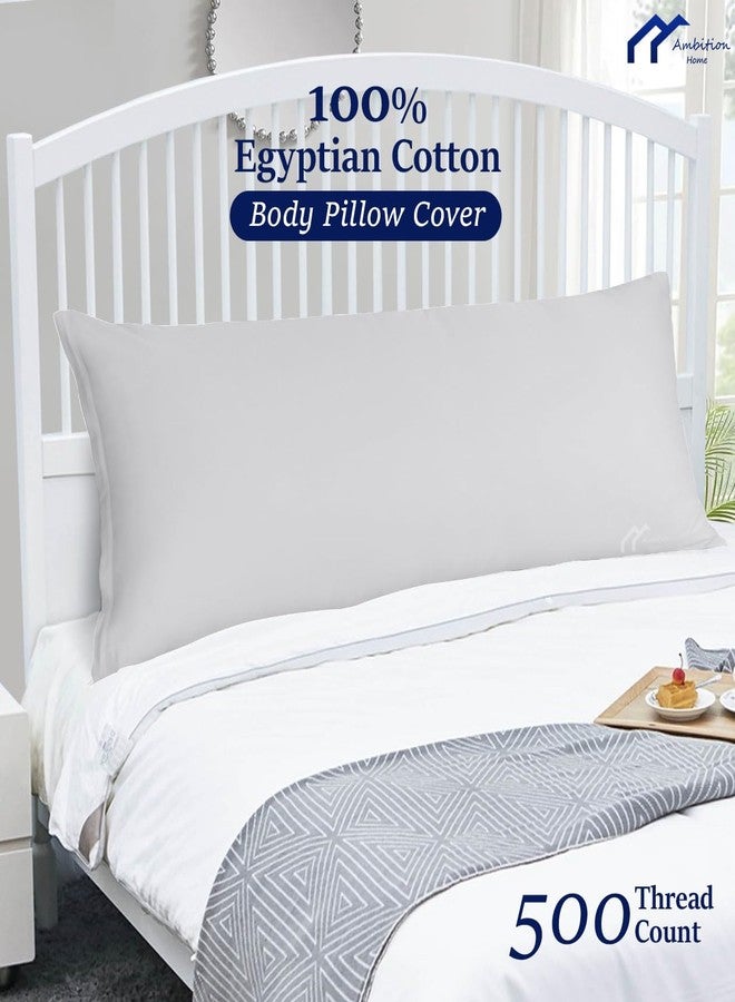 Ambition Home Body Pillow Cover 20x48 Body Pillow Case 100% Soft Egyptian Cotton 1Pc Body Pillow Cover Premium 500 Thread Count Body Pillowcase Zipper Closure - Silver Grey Solid, Body 20x48 Inch - Image 2