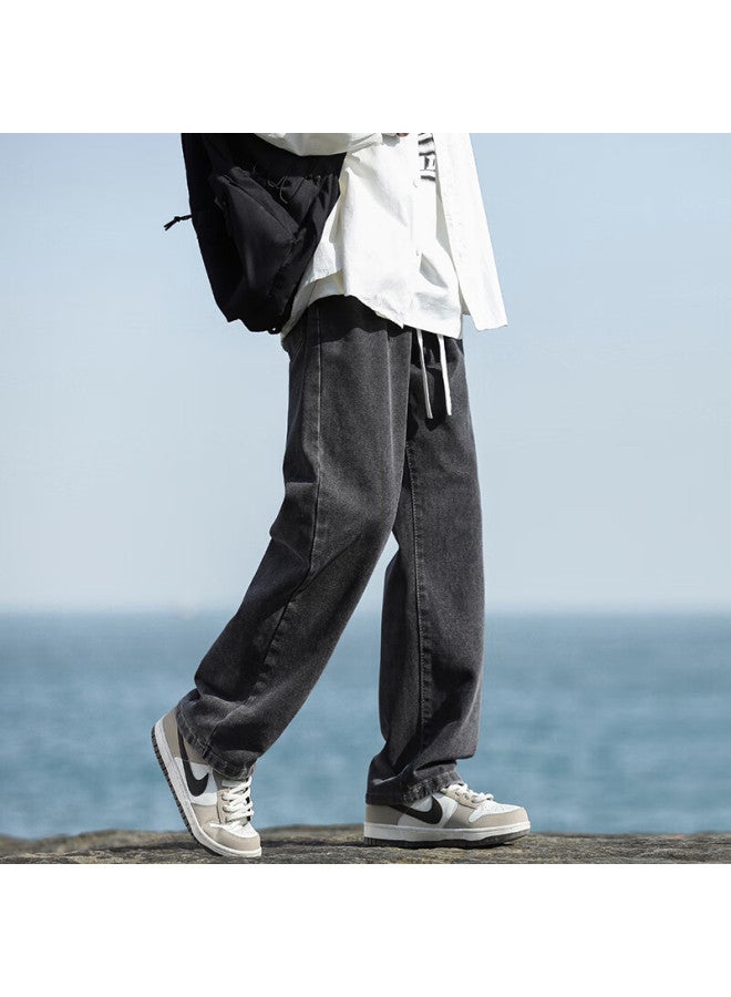 Izexx American Vintage Men's Denim Jeans Spring Trend Brand Wide-leg Casual Loose Straight-leg Pants Xs19 Black Gray L - Image 3