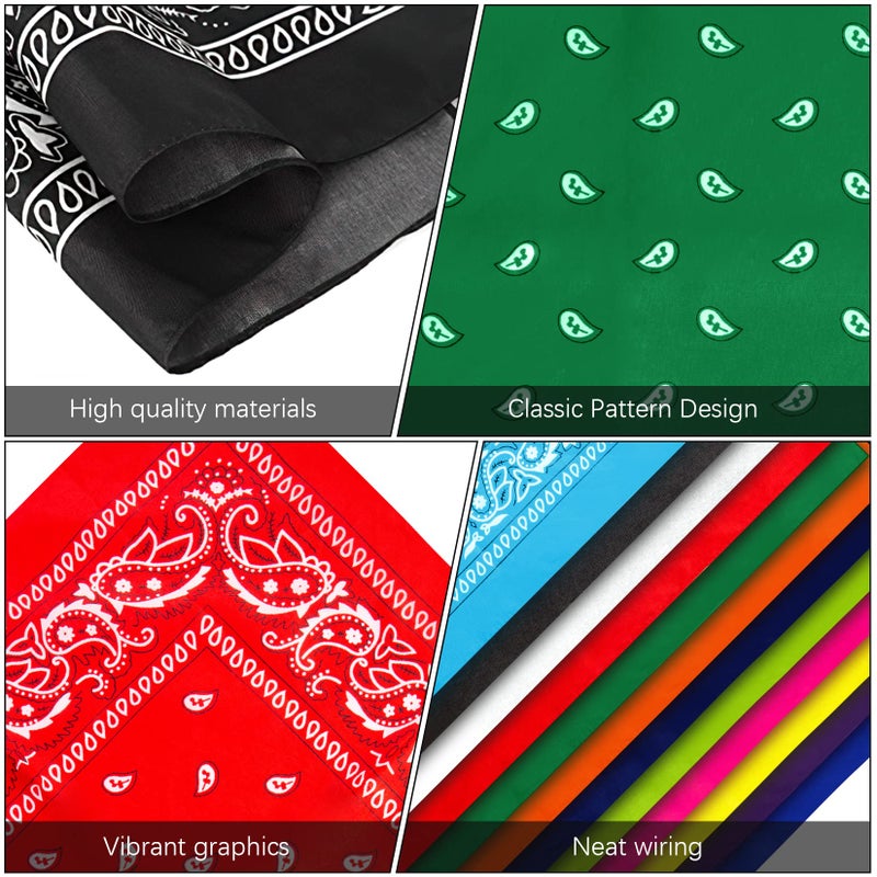 AURUZA 12-44pcs Bandanas, Bandanas for Men Women Paisley Large Bandana Black Red White Head Wrap Headbands Cowboy Bandana Halloween Decorations (12pcs) - Image 5