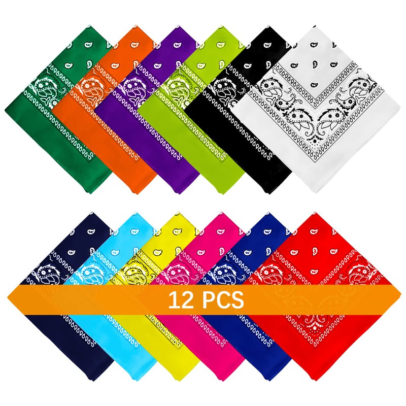 AURUZA 12-44pcs Bandanas, Bandanas for Men Women Paisley Large Bandana Black Red White Head Wrap Headbands Cowboy Bandana Halloween Decorations (12pcs) - Image 1