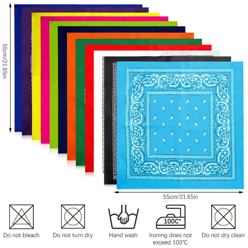 AURUZA 12-44pcs Bandanas, Bandanas for Men Women Paisley Large Bandana Black Red White Head Wrap Headbands Cowboy Bandana Halloween Decorations (12pcs) - Image 2