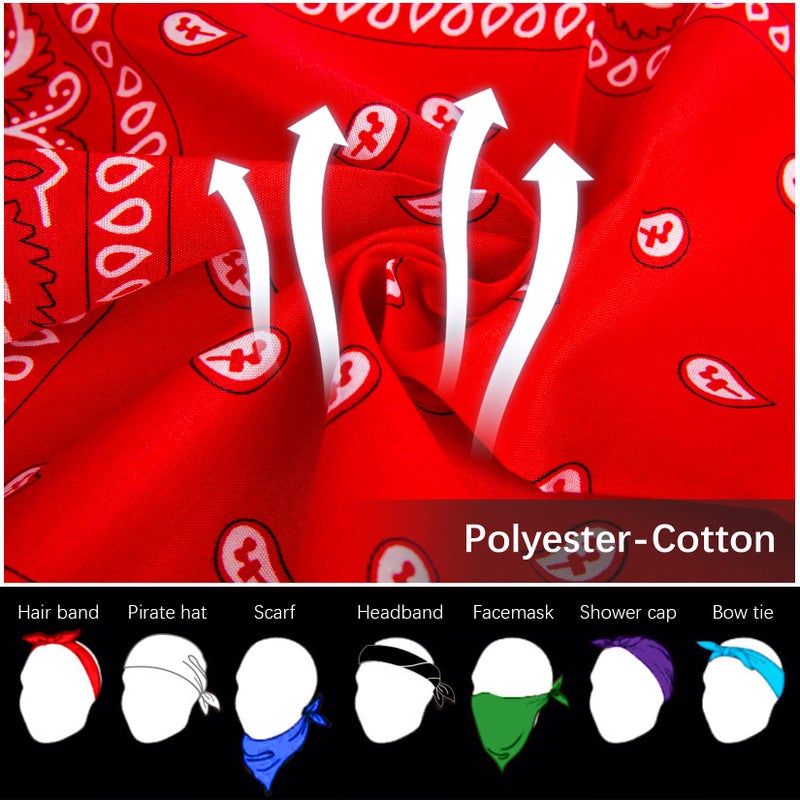 AURUZA 12-44pcs Bandanas, Bandanas for Men Women Paisley Large Bandana Black Red White Head Wrap Headbands Cowboy Bandana Halloween Decorations (12pcs) - Image 3