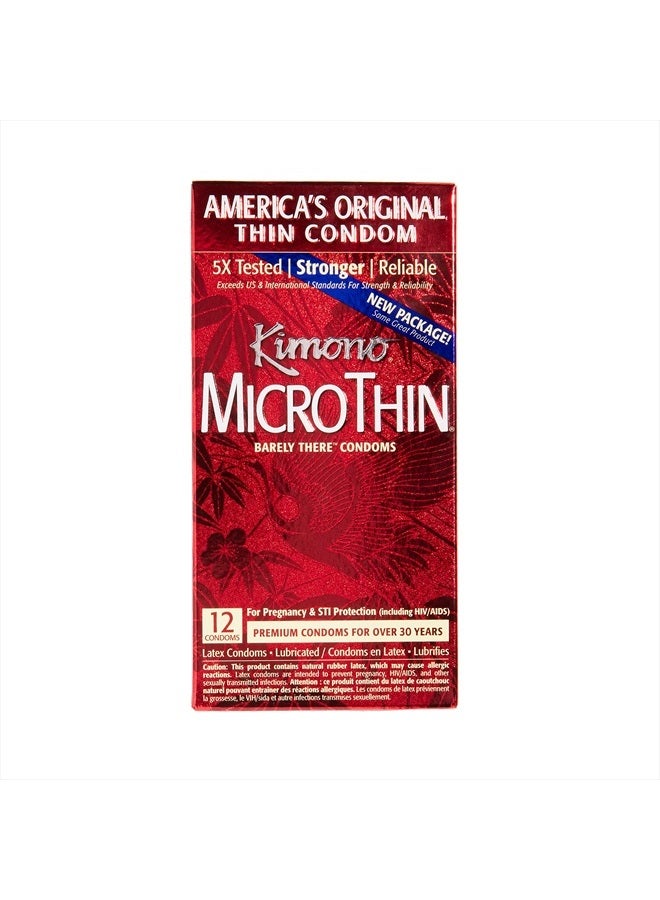 kimono MicroThin Condoms - Premium Lubricated Natural Latex Condoms, Thinnest Condoms, Vegan-Friendly, No Latex Odor - Thin, Strong, and Extra Sensitive - Pack of 12 - Image 1