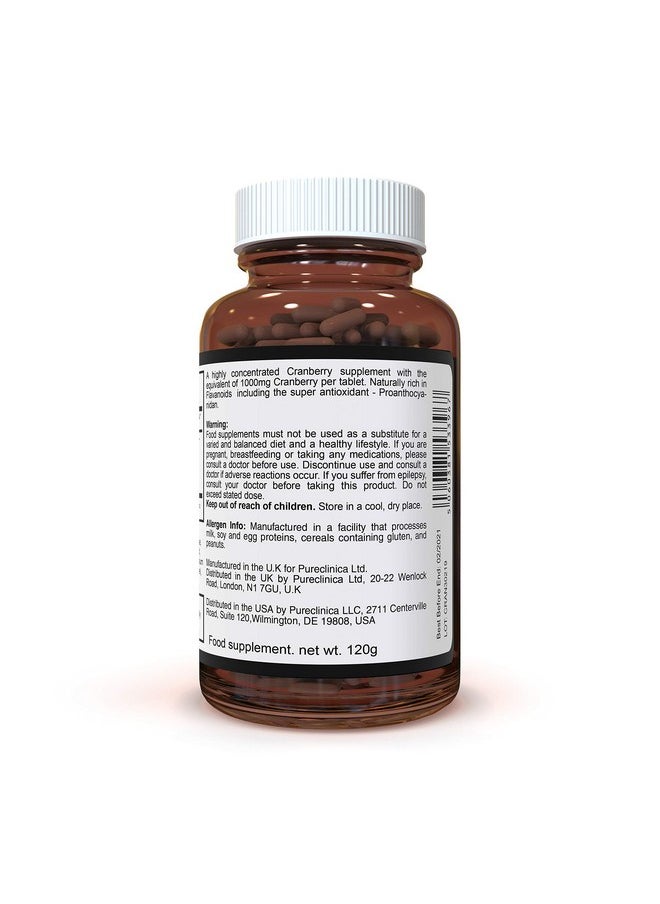 pureclinica - Ultra Concentrated Cranberry Extract 1000Mg X 180 Tablets 6 Months Supply! - Image 1