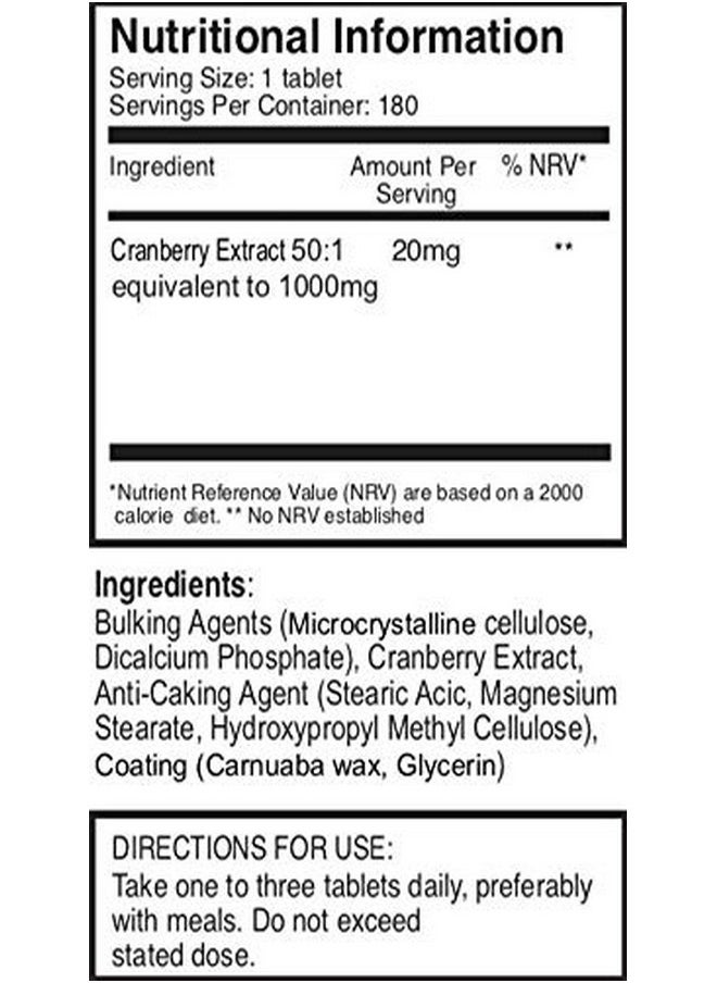 pureclinica - Ultra Concentrated Cranberry Extract 1000Mg X 180 Tablets 6 Months Supply! - Image 1