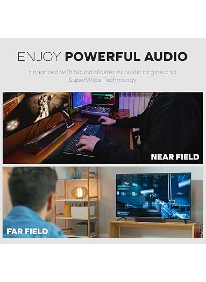 CREATIVE Sound Blaster GS5 RGB Gaming Soundbar with SuperWide Technology, Powered by Adapter, Up to 60W Peak Power, Bluetooth 5.4, Optical-in, Headphone Output, for PC and TV - Image 5