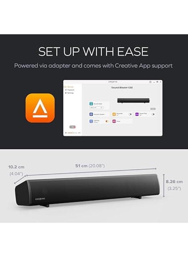 CREATIVE Sound Blaster GS5 RGB Gaming Soundbar with SuperWide Technology, Powered by Adapter, Up to 60W Peak Power, Bluetooth 5.4, Optical-in, Headphone Output, for PC and TV - Image 2
