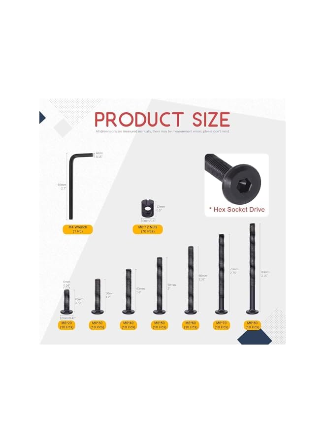 promass 141Pcs Crib Hardware Screws, M6 Black Socket Cap Screws Bolts Bucket Nuts Hardware Assortment Set For Furniture Crib Bolts Nuts Screws Chairs Table Cabinets - Image 2