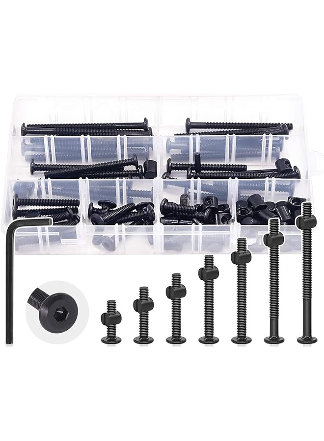 promass 141Pcs Crib Hardware Screws, M6 Black Socket Cap Screws Bolts Bucket Nuts Hardware Assortment Set For Furniture Crib Bolts Nuts Screws Chairs Table Cabinets - Image 1