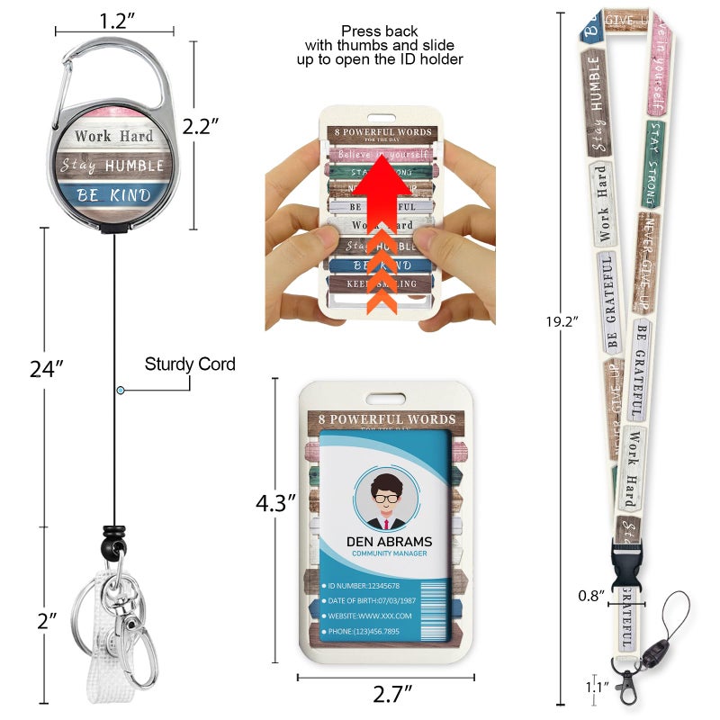 Piefly Lanyards for Id Badges, Inspirational Quote Badge Holder with Retractable Reel Belt Clip, Positive Work Name Tag Lanyard Vertical ID Card Protector Case for Women Nurse Doctor Teacher Student - Image 5
