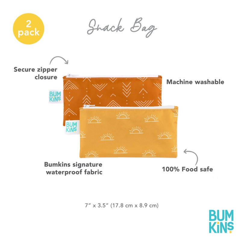 Bumkins Reusable Snack Bags, for Kids School Lunch and for Adults Portion, Washable Fabric, Waterproof Cloth Zip Bag, Supplies Travel Pouch, Food-Safe, 2-pk Desert Boho - Image 5