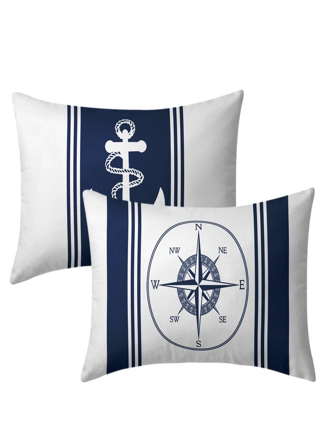 Sweetshow Navy Blue and White Pillowcovers Ocean Anchors Throw Pillow Cover Coastal Summer Nautical Lumbar Cushion Case for Sofa Home Decor Bedroom Living Room Outdoor 12 x 20 Inches Set of 2 Beach Pillow Cover - Image 1