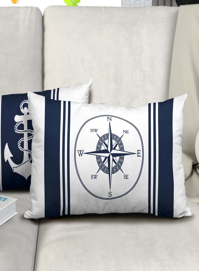 Sweetshow Navy Blue and White Pillowcovers Ocean Anchors Throw Pillow Cover Coastal Summer Nautical Lumbar Cushion Case for Sofa Home Decor Bedroom Living Room Outdoor 12 x 20 Inches Set of 2 Beach Pillow Cover - Image 5