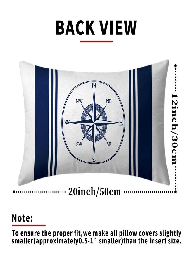 Sweetshow Navy Blue and White Pillowcovers Ocean Anchors Throw Pillow Cover Coastal Summer Nautical Lumbar Cushion Case for Sofa Home Decor Bedroom Living Room Outdoor 12 x 20 Inches Set of 2 Beach Pillow Cover - Image 3