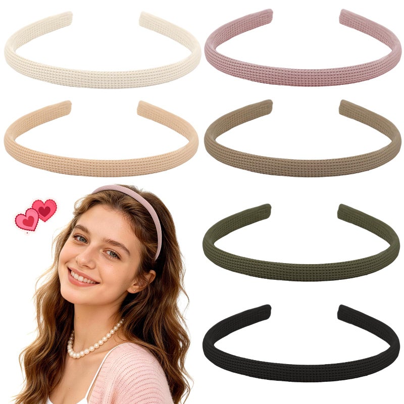 Interesse 6 PCS Thin Headbands for Women Girls, No Pressure Skinny Headbands, Non Slip Comfortable Soft Fabric Head bands, Cute Hair Accessories Hairbands for Makeup Washing Face (Natural Color) - Image 1