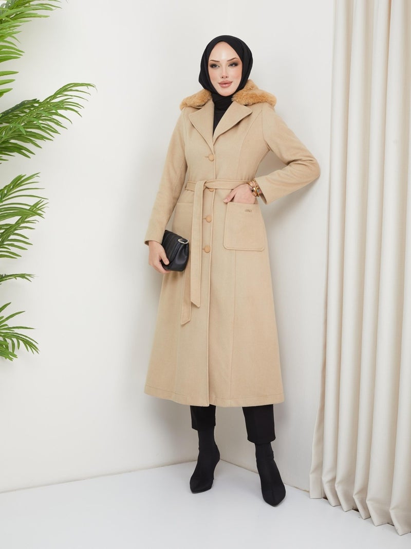 Doque Women's Cashmere Coat Collar Furry Pocket 57036 - Image 1