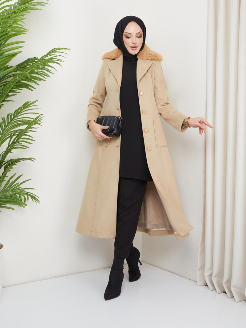 Doque Women's Cashmere Coat Collar Furry Pocket 57036 - Image 2