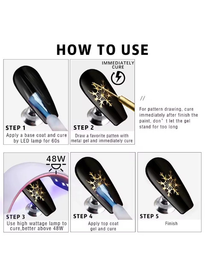 COWSAR جل تحديد ورسم الأظافر المعدني 10 مل – جل فن أظافر بتأثير كروم مرآة ثلاثي الأبعاد، جل رسم دقيق بخطوط رفيعة، طلاء أظافر معدني فضي/ذهبي/ذهبي وردي - Image 5