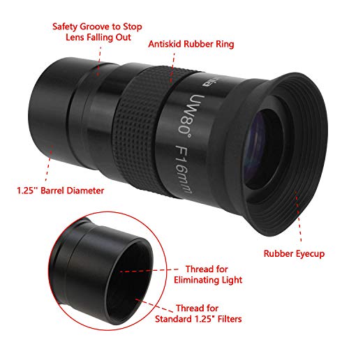 Astromania Fully Multi-Coated 1.25" Ultra-Wide 80 Degree Eyepiece for Telescope - F16mm - Image 2