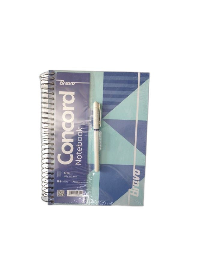 Sasco Concorde A4 Notebook with Pen - 7 Subjects - 198 Sheets - Blue Cover