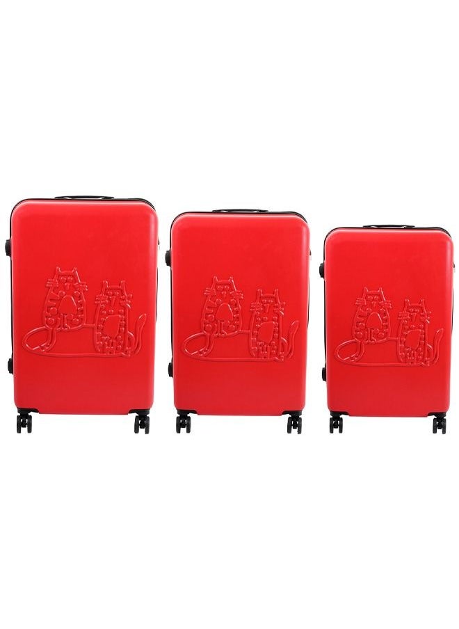 Biggdesign - Biggdesign 3 Piece Cats Design Carry On Luggage Set Red - Image 1