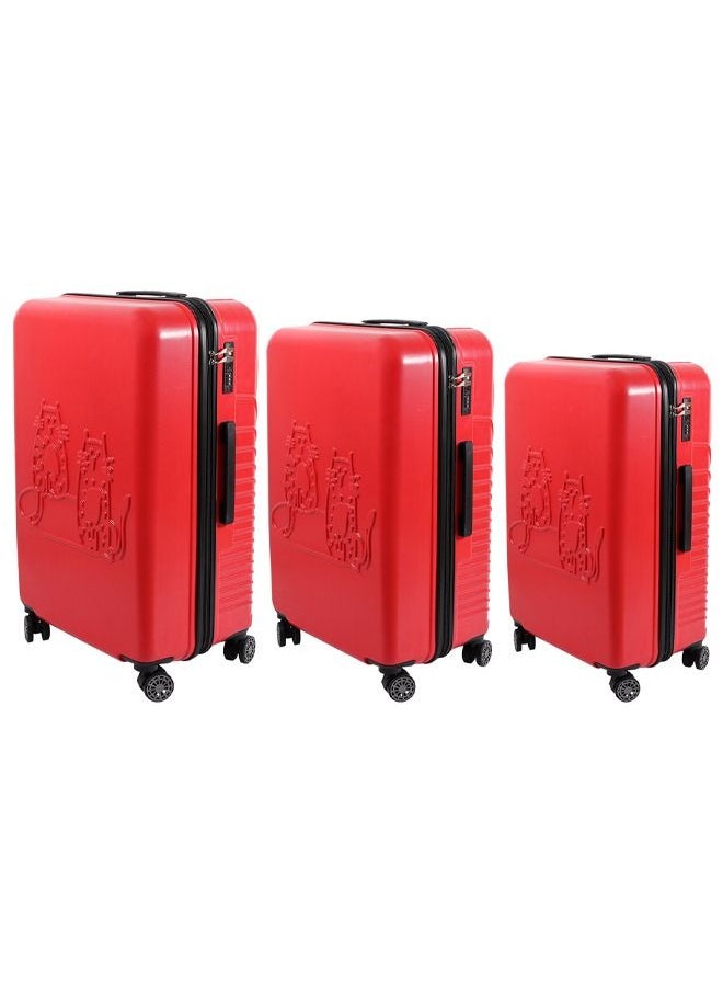 Biggdesign - Biggdesign 3 Piece Cats Design Carry On Luggage Set Red - Image 1