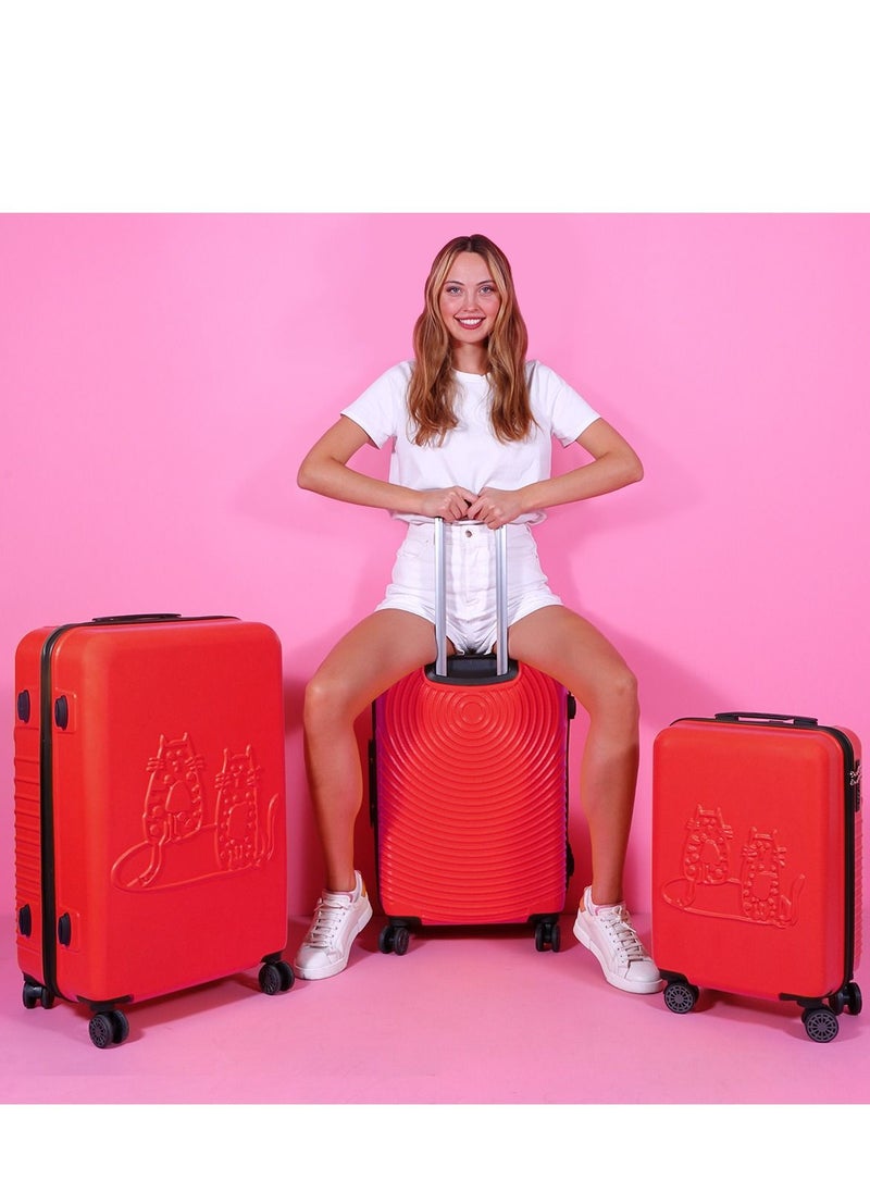 Biggdesign - Biggdesign 3 Piece Cats Design Carry On Luggage Set Red - Image 1