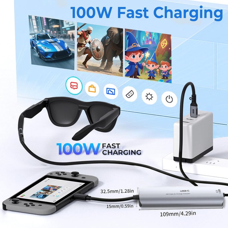 محول Guermok 5 في 1 USB-C لنظارات الواقع المعزز، بقدرة 100 واط PD، ودقة 4K@60Hz، ومنفذ USB/USB-C - متوافق مع أجهزة الواقع المعزز، والشاشات المحمولة، وSwitch 2/1، وشاشات Type-C، وشاشة Studio Display، وأجهزة الكمبيوتر المحمولة، باللون الفضي - Image 4
