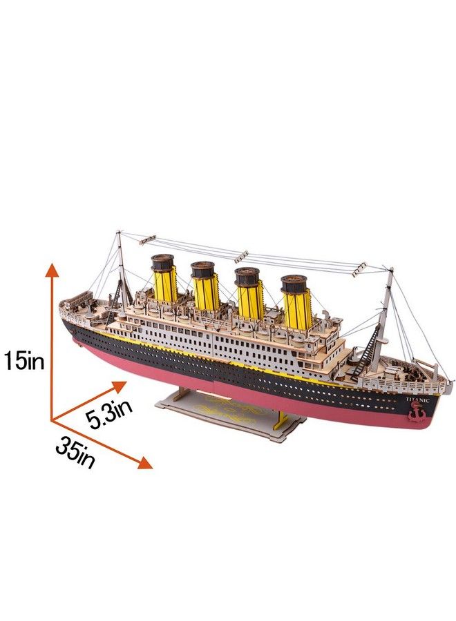 مجموعة ألغاز خشبية ثلاثية الأبعاد كبيرة الحجم لسفينة سياحية من طراز تيتانيك، النسخة الإنجليزية، مجموعة أدوات تجميع وبناء قابلة للتجميع، هدية للمراهقين والبالغين - Image 3