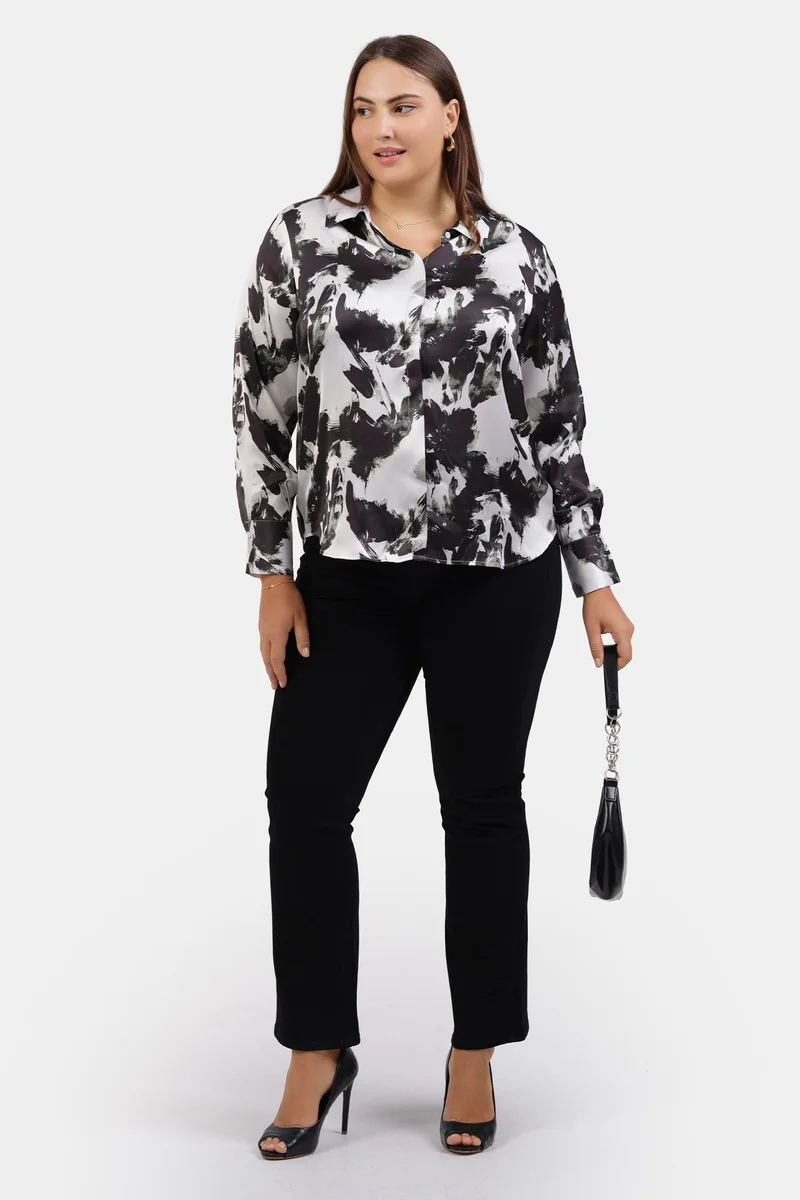 فيرجيو Floral Satin Floral Printed Plus Size Shirt for Women
