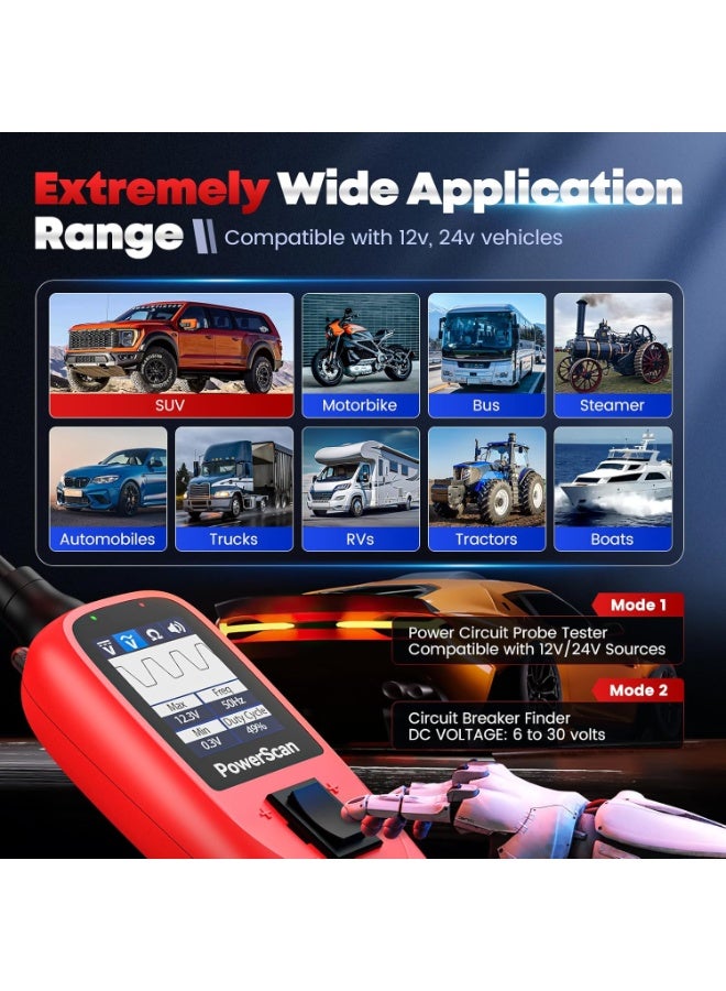 Autel PowerScan PS100 Automotive Circuit Tester - Car Circuit System Diagnostic Tool Probe Kit, Circuit Tester with 20ft Cable, Built-in Circuit Breaker, Easy to Read AC/DC Current Resistance - Image 4
